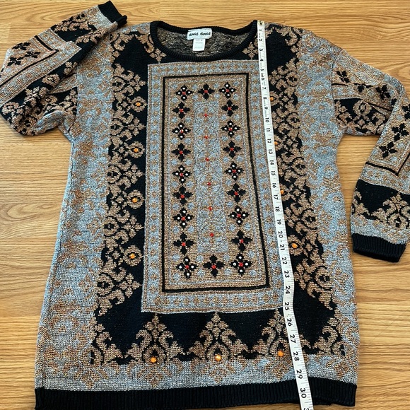 David David Vintage Metallic Cotton Sweater Rhinestones Size Medium - Picture 6 of 11